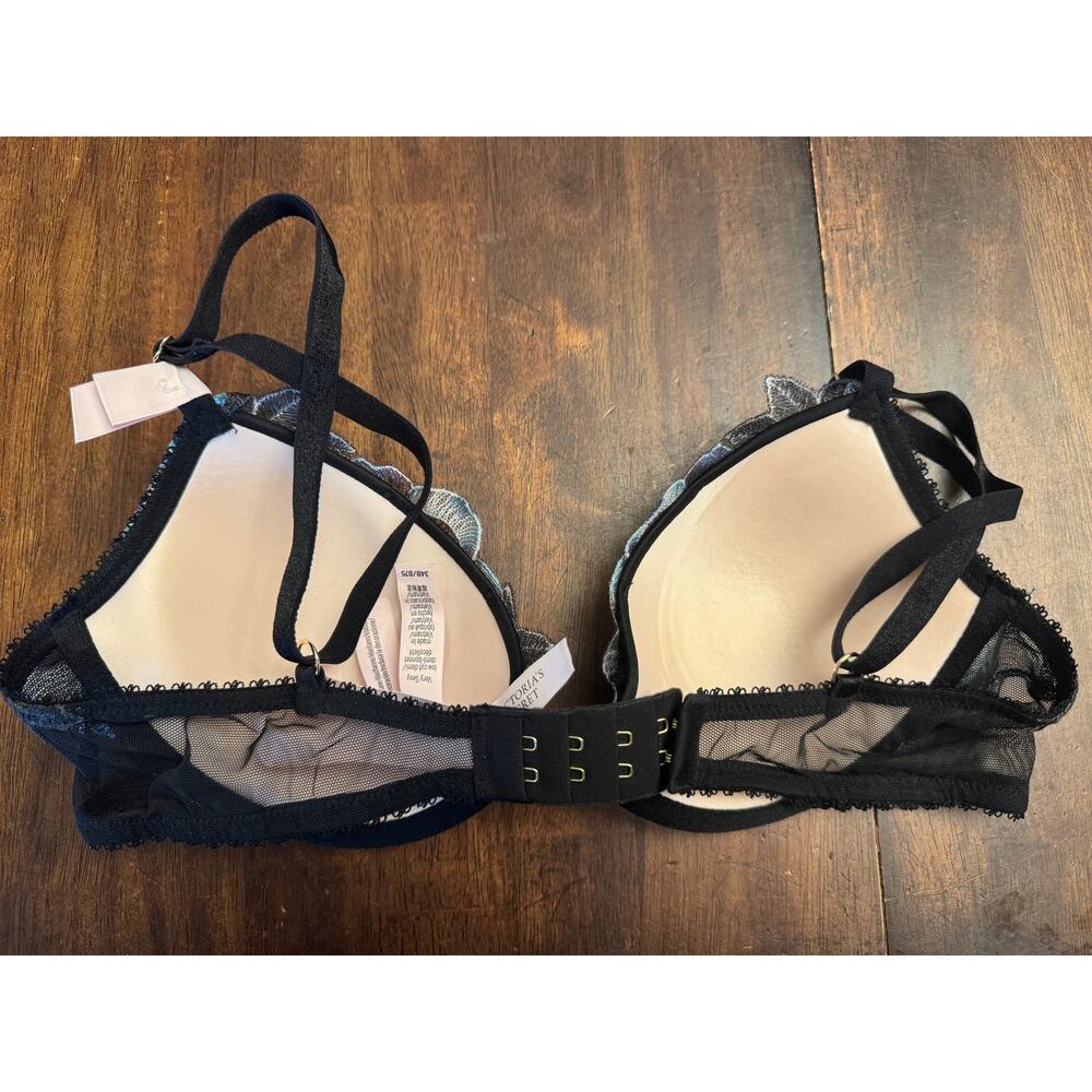 Victoria's secret very sexy electric orchid embroidery bra black blue 34B NWT - Picture 3 of 5